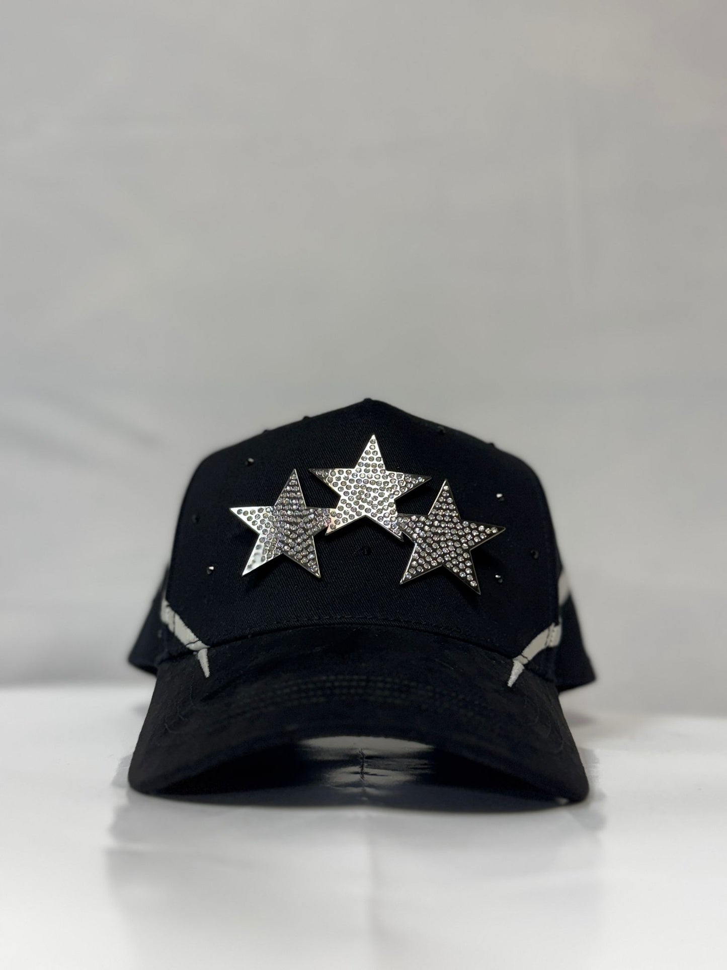 Hat Black Silver Stars Crystals