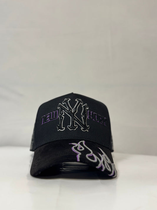 Hat NY Black Purple Crystals