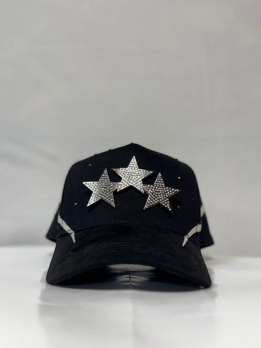 Hat Black Silver Stars Crystals